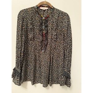 LOFT Women's Floral Ruffle Neck Long Sleeve Tunic Top Size M
